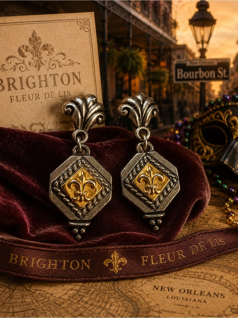 Brighton Two-Tone Fleur de Lis Drop Earrings - Gold and Silver